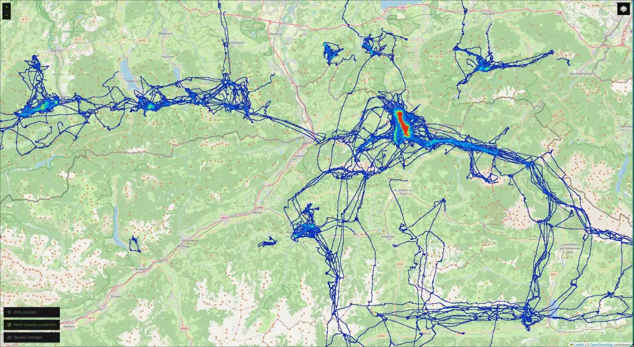 Personal Skyways — a heatmap of all logged flight tracks